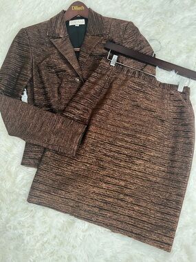 VTG Cache Copper Gold Suit Skirt Jewel Buttons SZ 6